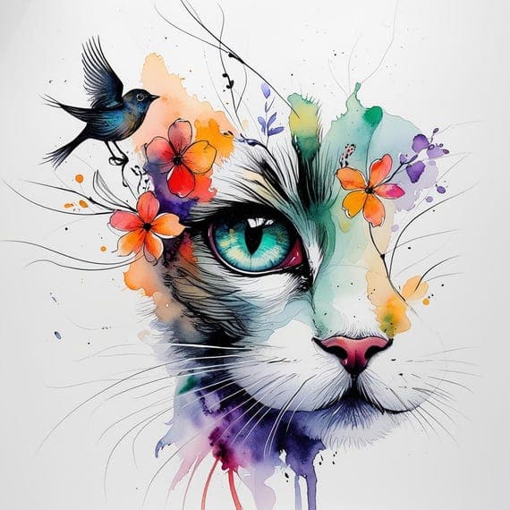 30 Whimsical Cat Clipart PNG | Watercolor Abstract Kitten | Scrapbook Crafts