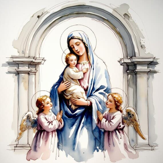 Virgin Mary and Baby Jesus Clipart — view 8 — watercolor clipart transparent PNG instant download