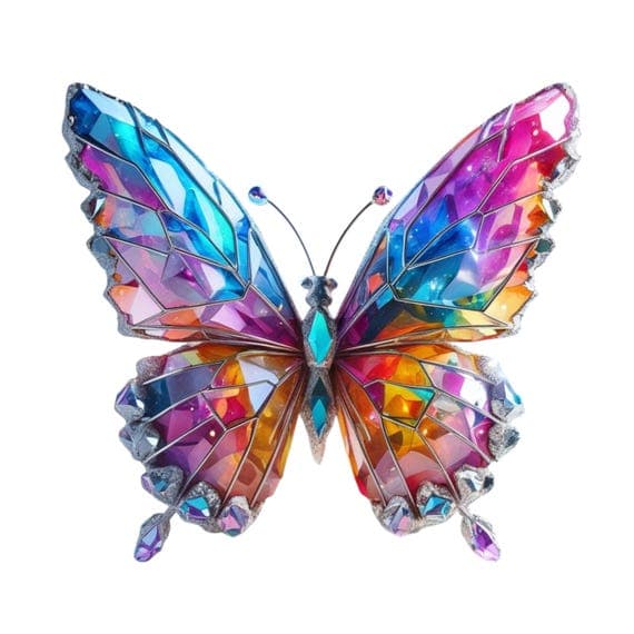 Crystal Butterfly Clipart – Iridescent Gemstone PNGs (Digital Download — view 2 — watercolor clipart transparent PNG instant download