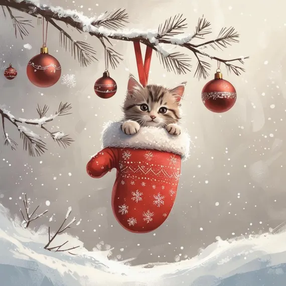 Christmas Kitten Clipart, Watercolor Cat in Mitten (Digital Download) — view 7 — watercolor clipart transparent PNG instant download