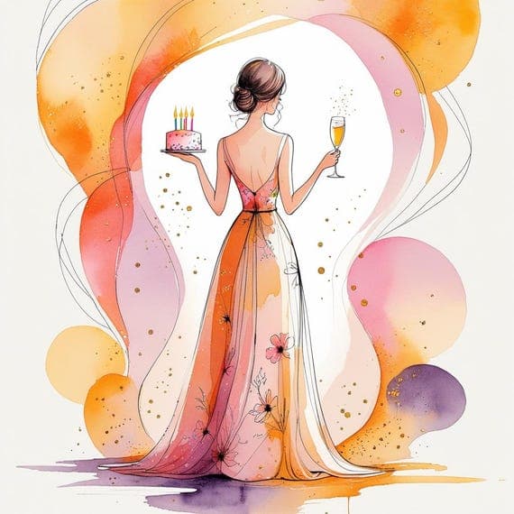 Birthday Girl Watercolor Clipart, Elegant Floral Woman (Digital Downlo — view 3 — watercolor clipart transparent PNG instant download