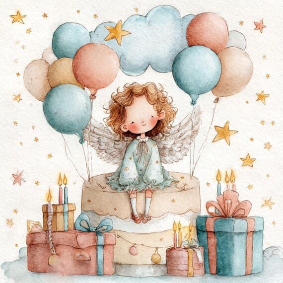 18 Angel Birthday Card Clipart (JPG) — view 7 — watercolor clipart transparent PNG instant download