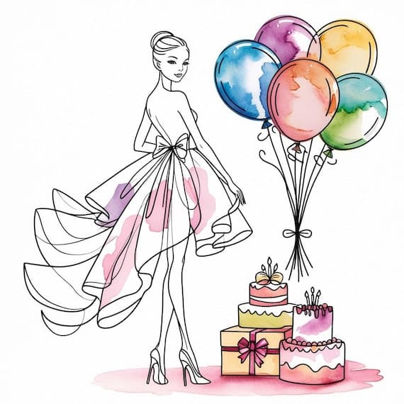 Birthday Girl Watercolor Clipart — view 3 — watercolor clipart transparent PNG instant download