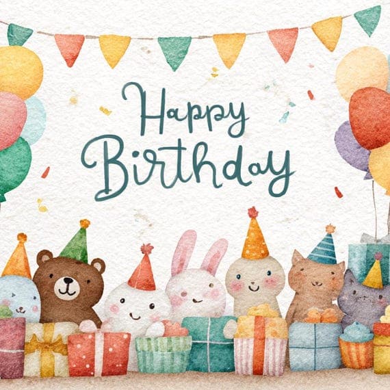 10 Happy Birthday Animal Clipart — view 3 — watercolor clipart transparent PNG instant download