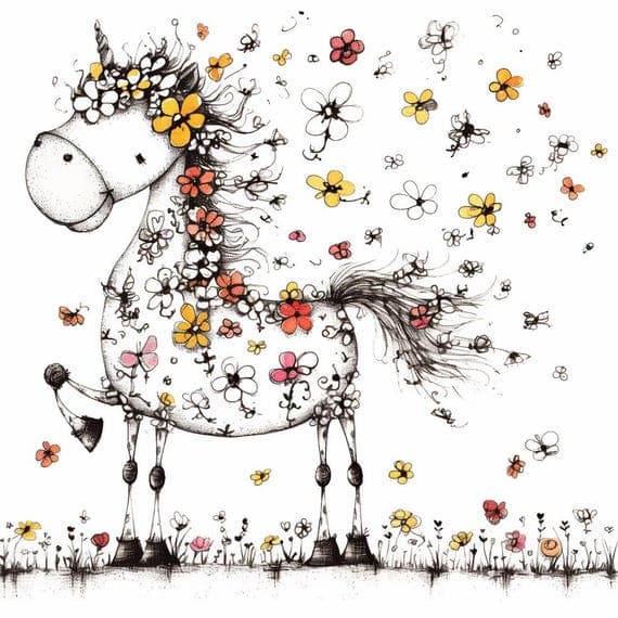 15 Whimsical Horse Clipart, Watercolor Floral Fantasy — view 4 — watercolor clipart transparent PNG instant download