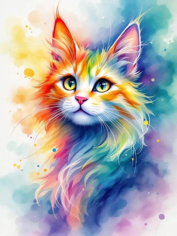 20 Whimsical Watercolor Cat Clipart — view 6 — watercolor clipart transparent PNG instant download