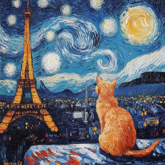 Starry Night Cat Clipart — watercolor clipart transparent PNG instant download