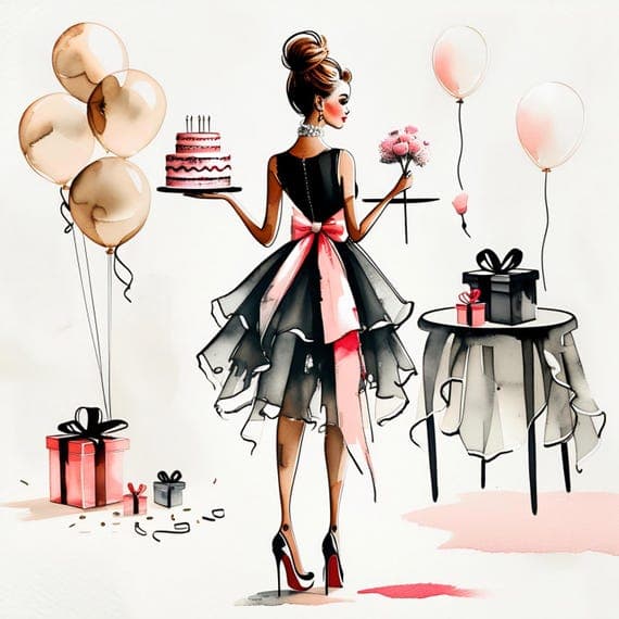 Birthday Girl Watercolor Clipart — view 5 — watercolor clipart transparent PNG instant download