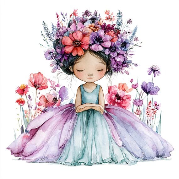16 Whimsical Princess Clipart PNG — view 4 — watercolor clipart transparent PNG instant download