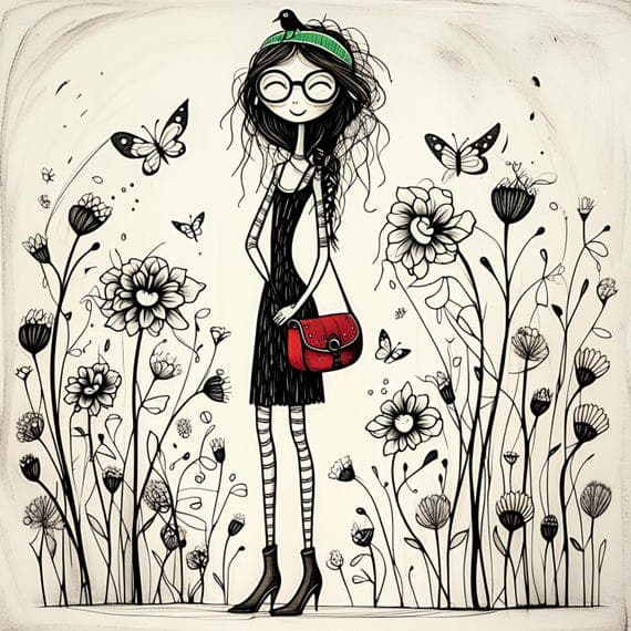 Whimsical Fashion Girl Clipart — view 6 — watercolor clipart transparent PNG instant download