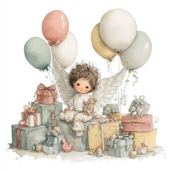 18 Angel Birthday Card Clipart (JPG) — view 6 — watercolor clipart transparent PNG instant download