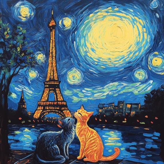 Starry Night Cat Clipart — view 2 — watercolor clipart transparent PNG instant download