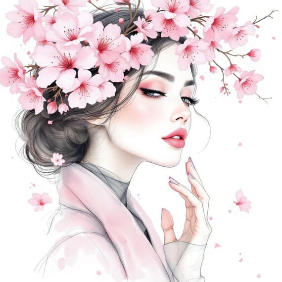 12 Watercolor Floral Woman Faces Clipart — view 4 — watercolor clipart transparent PNG instant download