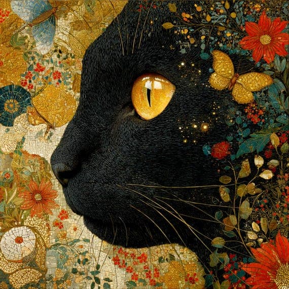 19 Vintage Black Cat Clipart JPG — view 5 — watercolor clipart transparent PNG instant download