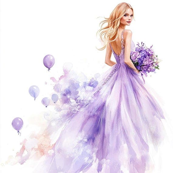 Birthday Girl Watercolor Clipart, Party Balloons, Junk Journal (PNG) — view 3 — watercolor clipart transparent PNG instant download