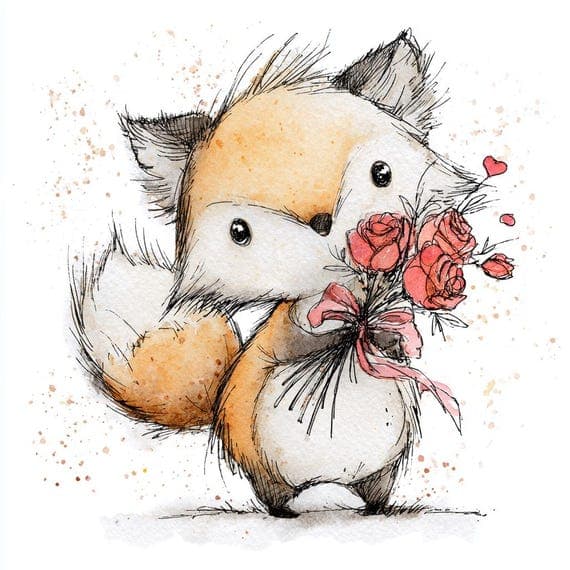 33 Whimsical Valentine Animals Clipart Set (jpg) — view 5 — watercolor clipart transparent PNG instant download