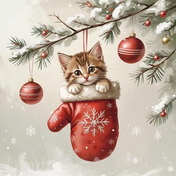 Christmas Kitten Clipart, Watercolor Cat in Mitten (Digital Download) — view 8 — watercolor clipart transparent PNG instant download