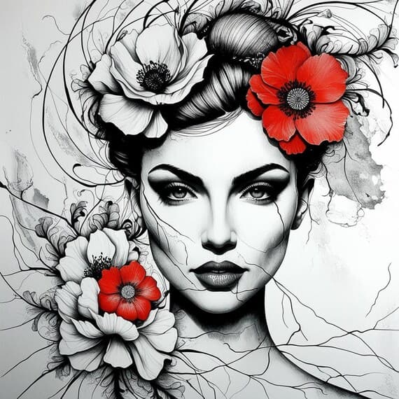 10 Floral Woman Face Clipart, Lady Portrait Abstract, Delicate Line Ar — view 2 — watercolor clipart transparent PNG instant download