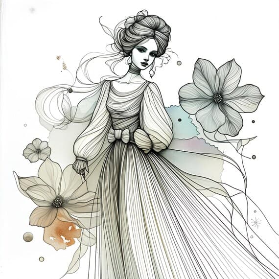 Watercolor Woman Line Art Clipart — view 5 — watercolor clipart transparent PNG instant download