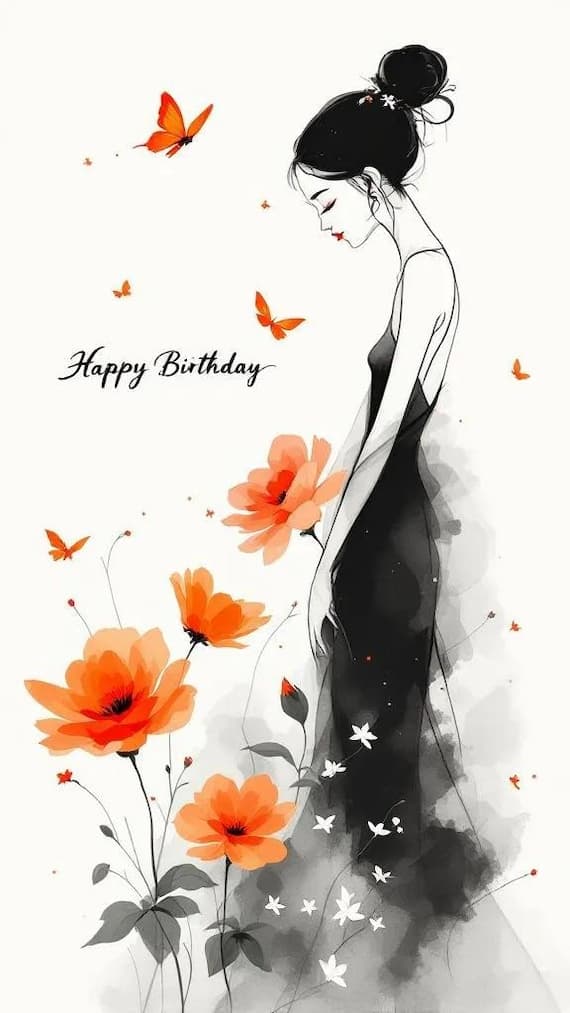 Birthday Girl Watercolor Clipart – Floral Balloons, Cake (JPG) — view 5 — watercolor clipart transparent PNG instant download