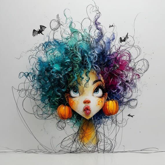 15 Quirky Halloween afro Girl Clipart , abstract Funny Spooky Printabl — view 8 — watercolor clipart transparent PNG instant download