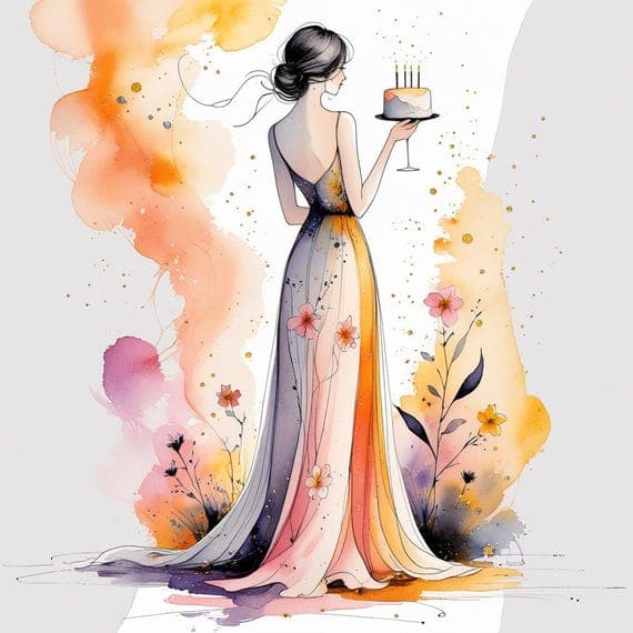 Birthday Girl Watercolor Clipart, Elegant Floral Woman (Digital Downlo — view 8 — watercolor clipart transparent PNG instant download
