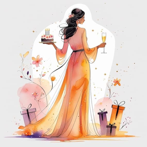 Birthday Girl Watercolor Clipart, Elegant Floral Woman (Digital Downlo — view 5 — watercolor clipart transparent PNG instant download