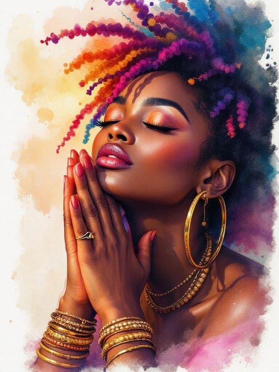 12 Praying Woman Faces (JPG) — watercolor clipart transparent PNG instant download
