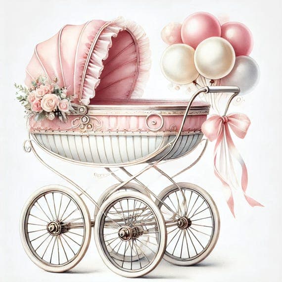 Vintage Baby Carriage Clipart — watercolor clipart transparent PNG instant download