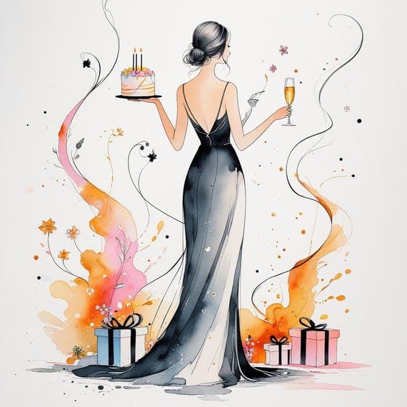 Birthday Girl Watercolor Clipart, Elegant Floral Woman (Digital Downlo — view 6 — watercolor clipart transparent PNG instant download