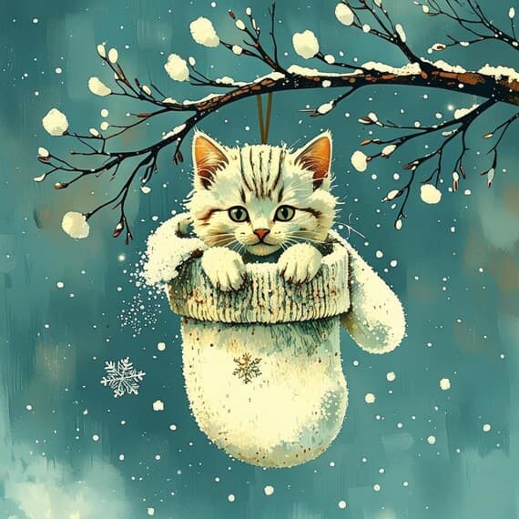 Christmas Kitten Clipart, Watercolor Cat in Mitten (Digital Download) — view 3 — watercolor clipart transparent PNG instant download