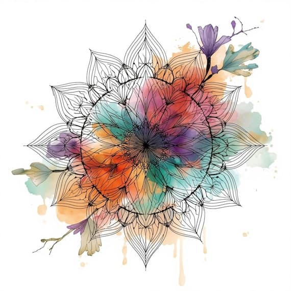 Watercolor Floral Mandala Clipart — watercolor clipart transparent PNG instant download
