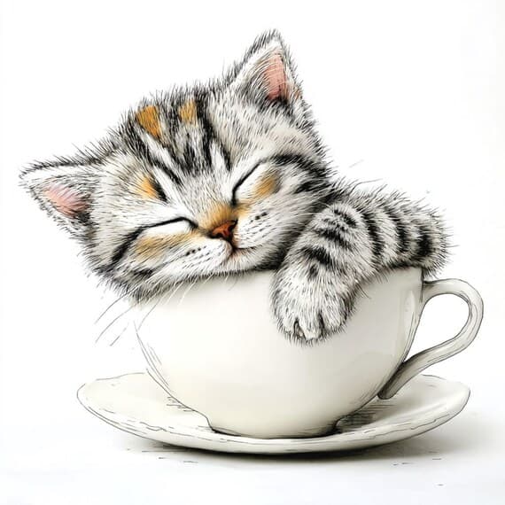 15 Coffee Cat Clipart (JPG) — view 3 — watercolor clipart transparent PNG instant download