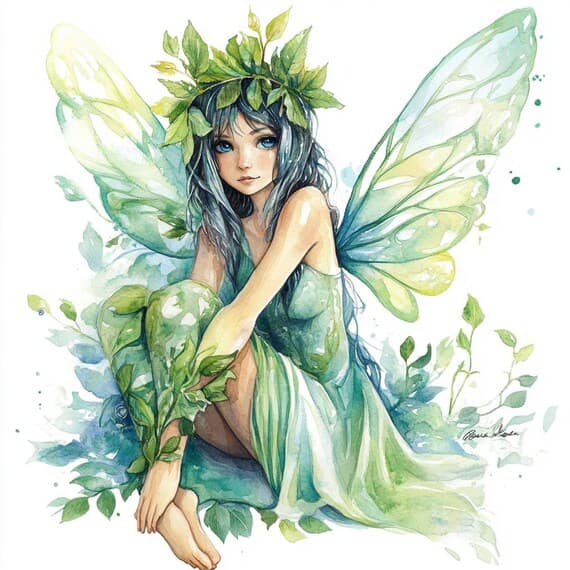 20 Watercolor Green Fairy Clipart — view 7 — watercolor clipart transparent PNG instant download