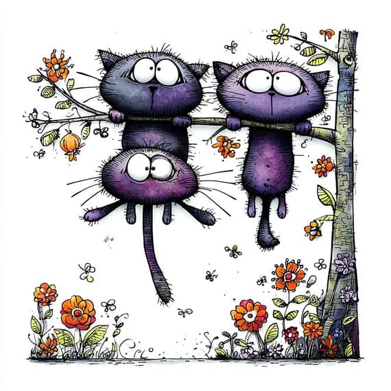 15 Quirky Cat Clipart (JPG) – Whimsical Floral Cats Illustration — view 7 — watercolor clipart transparent PNG instant download