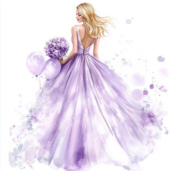 Birthday Girl Watercolor Clipart, Party Balloons, Junk Journal (PNG) — view 4 — watercolor clipart transparent PNG instant download