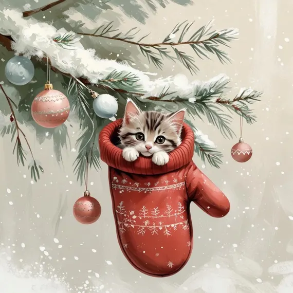 Christmas Kitten Clipart, Watercolor Cat in Mitten (Digital Download) — view 5 — watercolor clipart transparent PNG instant download