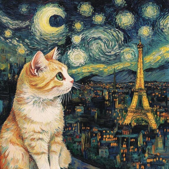 Starry Night Cat Clipart — view 7 — watercolor clipart transparent PNG instant download