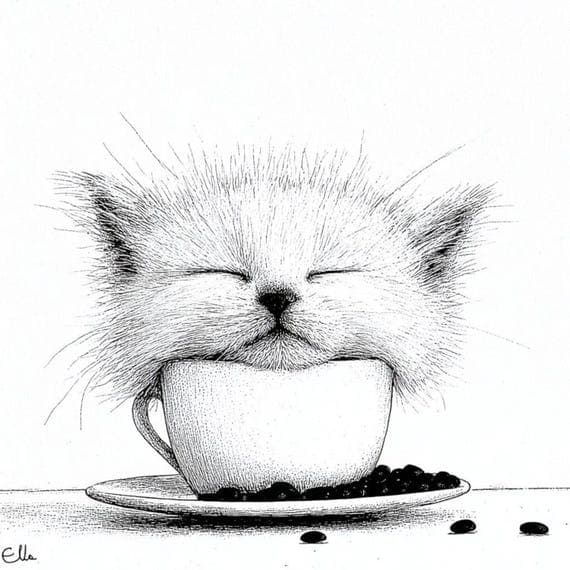 15 Coffee Cat Clipart (JPG) — view 4 — watercolor clipart transparent PNG instant download