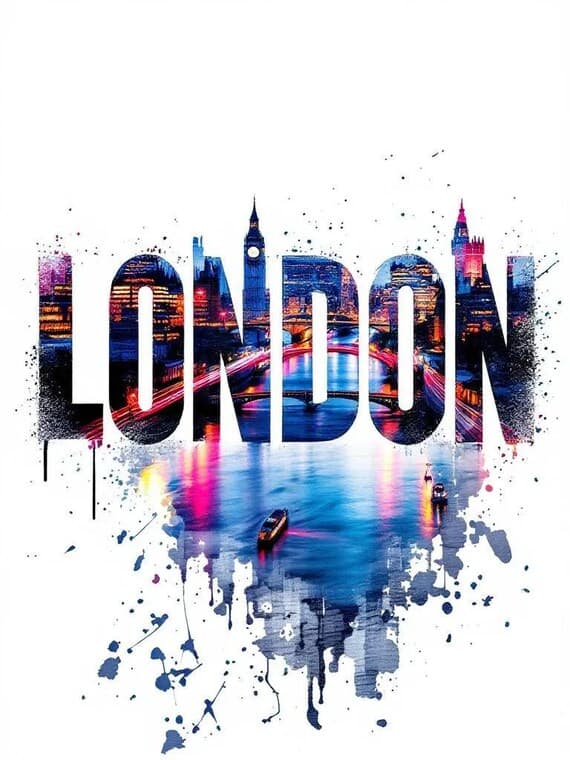 9 London Word Art, Watercolor Cityscape Clip Art (Digital Download) — view 2 — watercolor clipart transparent PNG instant download