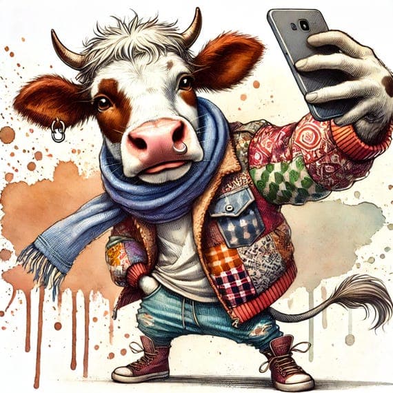 10 Whimsical Cow Selfie Clipart — watercolor clipart transparent PNG instant download