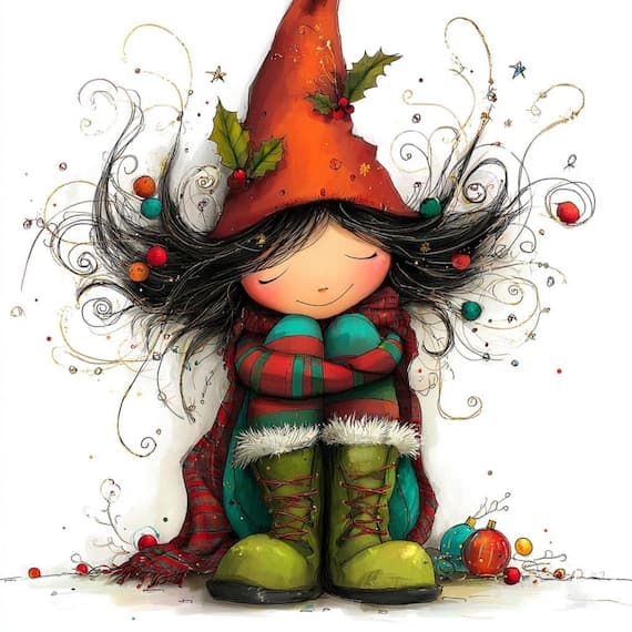 20 Whimsical Christmas Girl Clipart — view 2 — watercolor clipart transparent PNG instant download