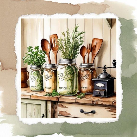 Farmhouse Kitchen Art Prints — view 7 — watercolor clipart transparent PNG instant download
