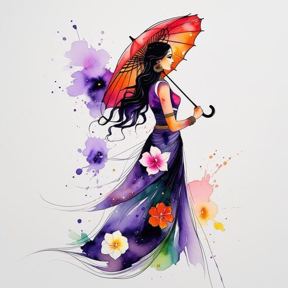 Watercolor Woman with Umbrella Clipart — view 8 — watercolor clipart transparent PNG instant download