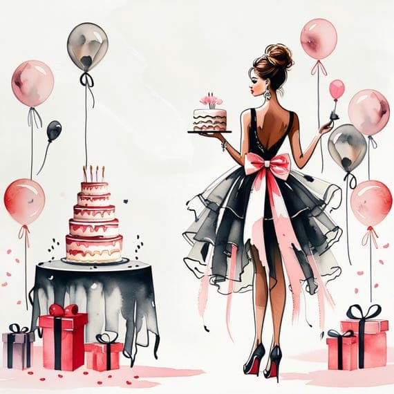 Birthday Girl Watercolor Clipart — view 4 — watercolor clipart transparent PNG instant download