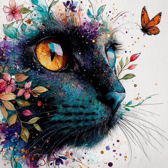 19 Whimsical Black Cat Clipart JPG — watercolor clipart transparent PNG instant download