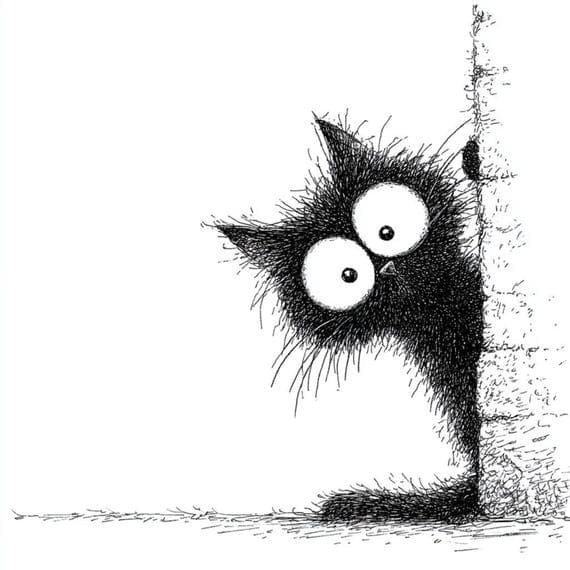 12 Peeking Funny Cat Clipart – Quirky Black Line Art Cats for Crafters — watercolor clipart transparent PNG instant download