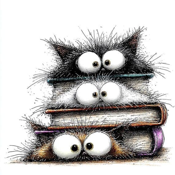 23 Fluffy Black Cat Clipart JPG – Funny Book Lover Cats for Junk Journ — view 3 — watercolor clipart transparent PNG instant download