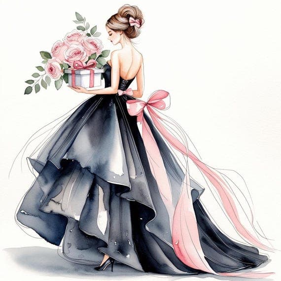 Elegant Birthday Girl Clipart — view 7 — watercolor clipart transparent PNG instant download