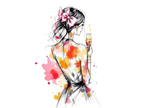 Watercolor Woman with Champagne Clipart — watercolor clipart transparent PNG instant download